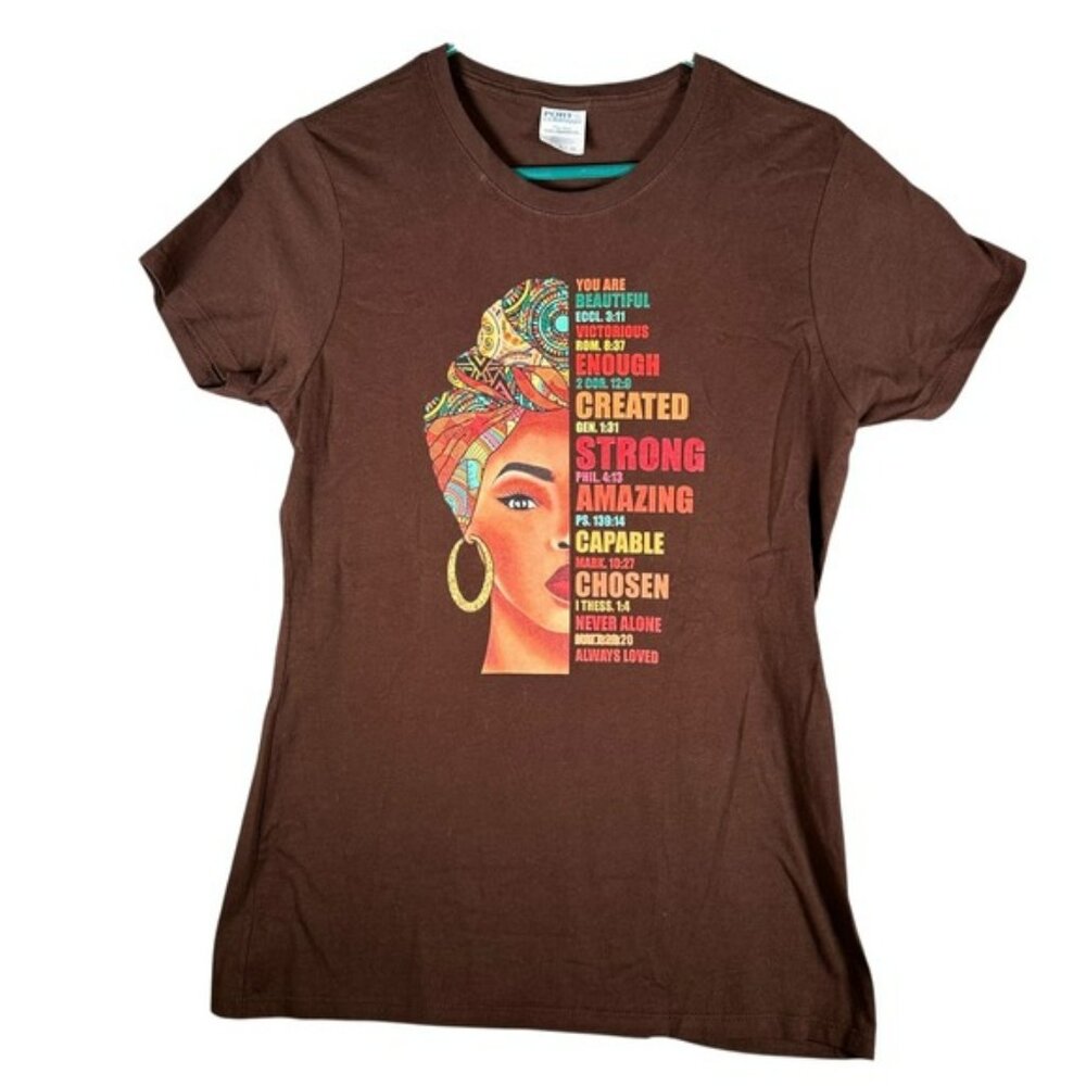 Port & Company Brown Graphic T-Shirt Womens Small Religious Biblical Affirmation